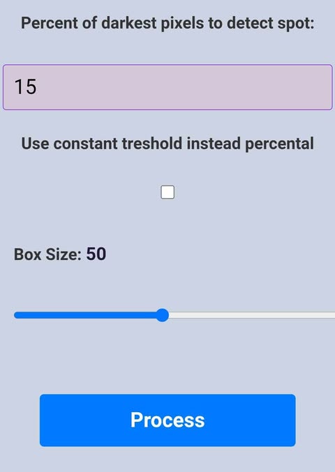 Setup spot bounding box and treshold to cut out non-spot pixels